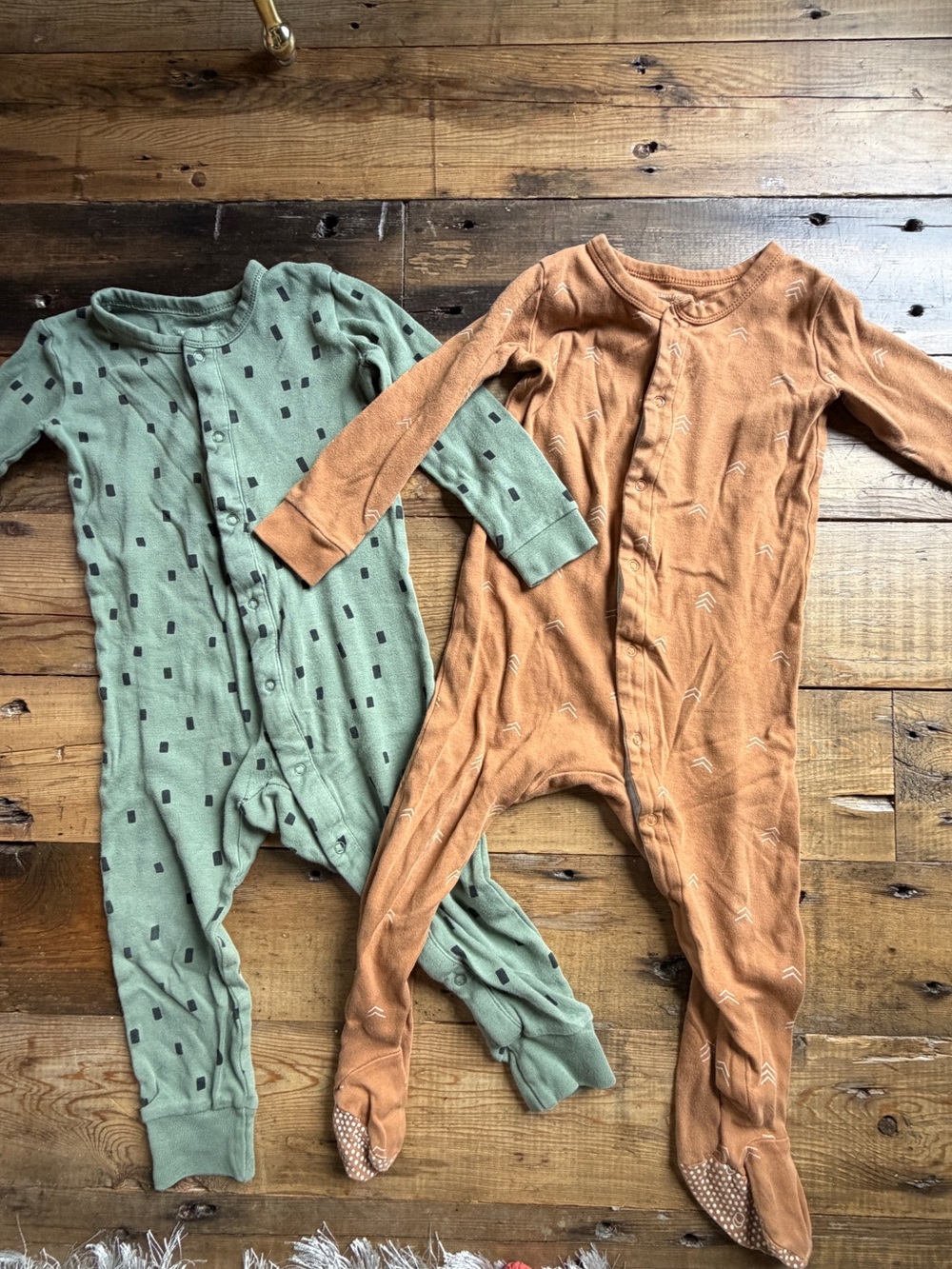 Colored Organics 2- One-Piece Footed Rompers in Sage Green and Rust
